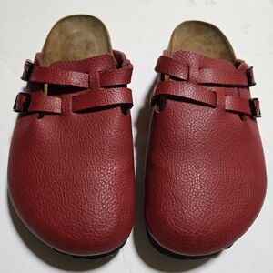 Birki's Birkenstock Camden Deep Red Two Buckle Leather Clogs Sz 8
